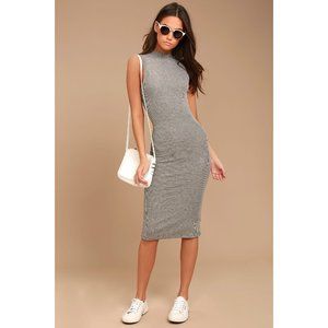 Billabong So Soon Grey Ribbed Bodycon Midi Dress